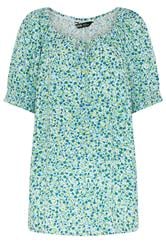 YOURS Curve Blue Ditsy Floral Tie Neck Top
