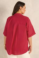 EVANS Plus Size Red Cotton Boxy Collard Shirt | Evans  2