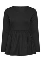 YOURS Plus Size Black Mixed Rib Peplum Top | Yours Clothing 7