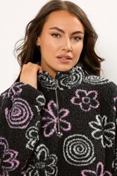 YOURS Plus Size Black Floral Quarter Zip Fleece | Yours Clothing 4
