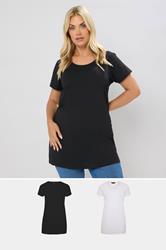 YOURS Plus Size 2 PACK Black & White Longline T-Shirts | Yours Clothing  1
