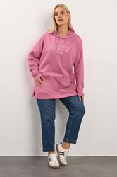 YOURS Plus Size Pink 'Brooklyn' Embroidered Slogan Hoodie | Yours Clothing 2