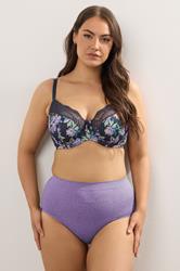 YOURSET 2 PACK Plus Size Black & Purple Floral Underwired Bras | Yours Clothing 5