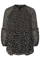 YOURS Curve Black Polka Dot Print Pleated Blouse