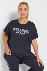 YOURS ACTIVE Plus Size Navy Blue 'Wellness Club' Slogan Top 2