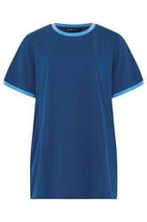 YOURS Curve Navy Blue Contrast Trim T-Shirt