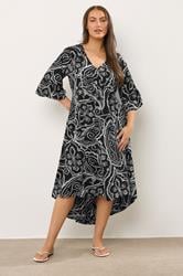 EVANS Plus Size Black Paisley Print Dipped Hem Dress | Evans 1