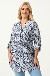YOURS Plus Size Blue Floral Sequin Pintuck Blouse | Yours Clothing 3
