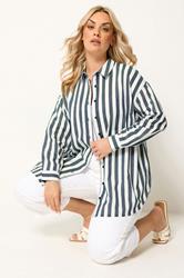 YOURS Plus Size Navy Blue Stripe Linen Shirt | Yours Clothing 1