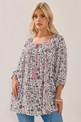 YOURS Plus Size Pink Paisley Print Sequin Tie Neck Top | Yours Clothing 1