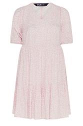 YOURS Curve Pink Ditsy Tiered Mini Smock Dress