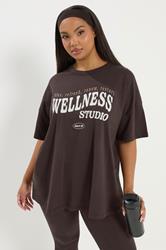 YOURS ACTIVE Plus Size Chocolate Brown 'Wellness Studio' T-Shirt | Yours Clothing 3
