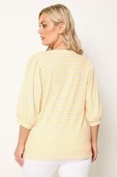 YOURS Plus Size Yellow Stripe Balloon Sleeve Top | Yours Clothing 2