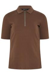 LTS Tall Chocolate Brown Half Zip Ribbed Cotton Collared Top