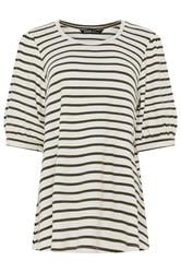 YOURS Curve White & Green Stripe Knitted Puff Sleeve Top