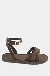 Chocolate Brown Faux Suede Cross Over Sandals In Extra Wide EEE Fit | Yours Clothing 2