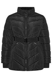 YOURS Plus Size Black Belted Puffer Coat | Yours Clothing 8