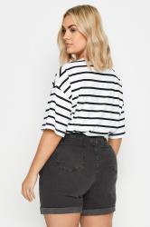 YOURS Plus Size Black Turn Up Stretch MOM Shorts | Yours Clothing 3