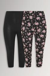 YOURSET 2 PACK Plus Size Black Floral Cropped Leggings | Yours Clothing 3