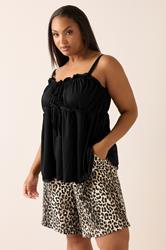 YOURS Curve Black Frilled Tie Front Cami Top | Yours Clothing 1