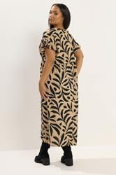 YOURS Plus Size Brown Abstract Frill Sleeve Dress | Yours Clothing 2