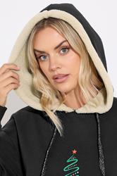 YOURS Plus Size Black 'Merry Christmas' Glitter Tree Novelty Hoodie | Yours Clothing 4
