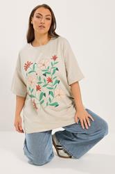 YOURS Plus Size Natural Brown Floral Graphic T-Shirt | Yours Clothing 3