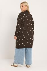 YOURS Plus Size Chocolate Brown Polka Dot Knitted Cardigan | Yours Clothing 2