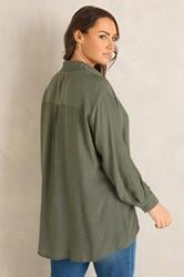 EVANS Plus Size Khaki Green Sheer Long Sleeve Shirt | Evans 2