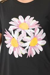 Yours Plus Size Black Daisy Studded Embellished T-Shirt | Yours Clothing 4