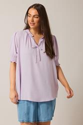 EVANS Plus Size Lilac Purple Frilled Tie Neck Blouse | Evans 1