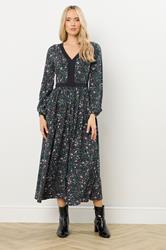 LTS Tall Dark Green Floral Lace Trim Midi Dress | Long Tall Sally 3