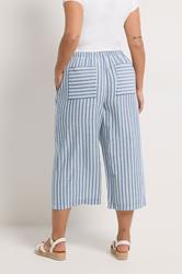 YOURS Plus Size Blue Stripe Linen Look Cropped Trousers | Yours Clothing 2