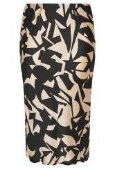 YOURS Plus Size Black & Beige Brown Abstract Print Satin Midi Skirt | Yours Clothing 4