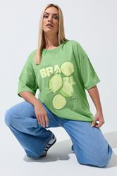LIMITED COLLECTION Plus Size Green 'Brazil' Lime Longline T-Shirt | Yours Clothing 3