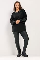 YOURS Plus Size Black Pearl Embellished Jumper | Yours Clothing 1