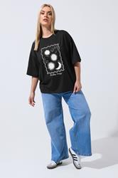 LIMITED COLLECTION Plus Size Black Embroidered Sun Graphic T-Shirt | Yours Clothing 1