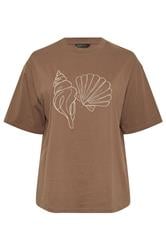 LIMITED COLLECTION Curve Brown Embroidered Shell Longline T-Shirt