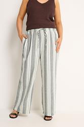 YOURS Plus Size Natural Brown Stripe Linen Look Trousers | Yours Clothing 1