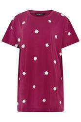 YOURS Curve Pink Embroidered Daisy T-Shirt