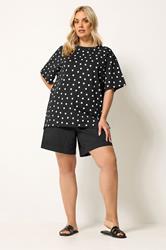 YOURS Plus Size Black Spot Oversized T-Shirt | Yours Clothing 1