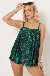 YOURS Plus Size Black Leaf Print Pleated Tankini Top | Yours Clothing 1