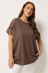 YOURS Plus Size Brown Crochet T-Shirt | Yours Clothing 3