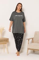 YOURS Plus Size Grey 'Wake Me For The Weekend' Slogan Pyjama Top | Yours Clothing 4
