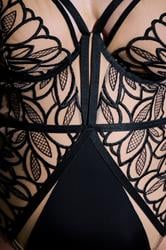 PLAYFUL PROMISES Plus Size Black Floral Embroidered Strappy Bodysuit | Yours Clothing 4