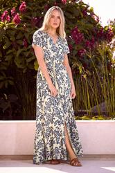 LTS Tall Women's Ivory White & Blue Ditsy Floral Button Maxi Dress | Long Tall Sally 3