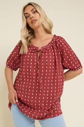 YOURS Plus Size Rust Orange Dobby Tie Neck Top | Yours Clothing 4
