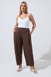 LIMITED COLLECTION Plus Size Chocolate Brown Pleated Barrel Leg Trousers | Yours Clothing 3