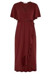 YOURS LONDON Curve Burgundy Red Ruffle Hem Wrap Dress