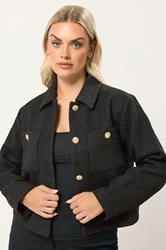 YOURS Plus Size Black Collared Boucle Jacket | Yours Clothing 3